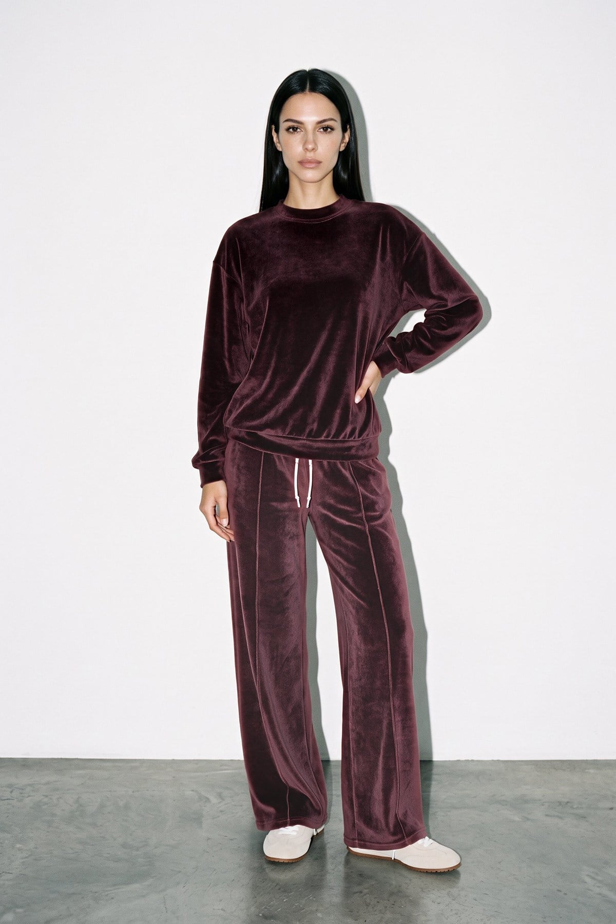 Bordo Bisiklet Yaka Sweatshirt Ve Eşofman Takımı