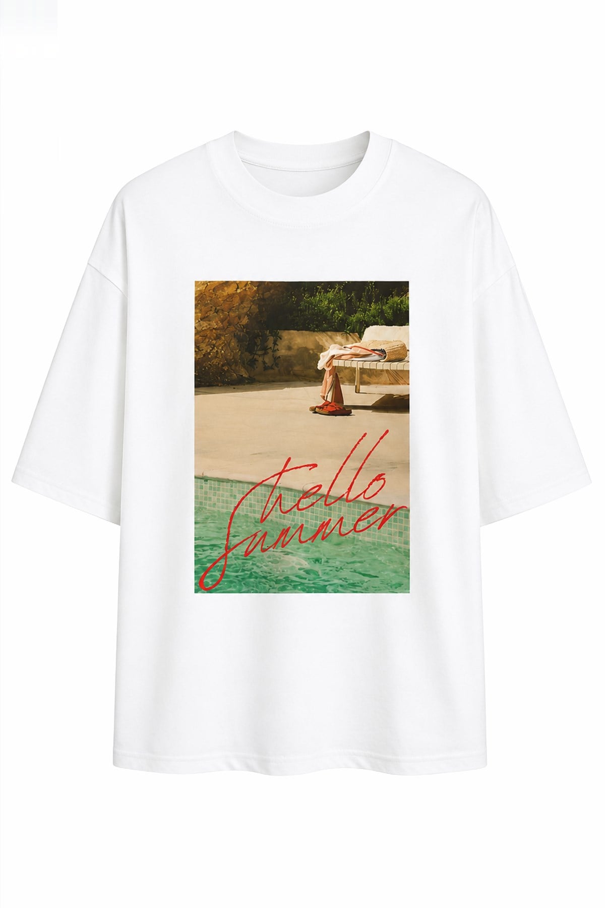 Ekru Amia&Co. Baskılı Kadın Oversize Rahat Kesim T-Shirt
