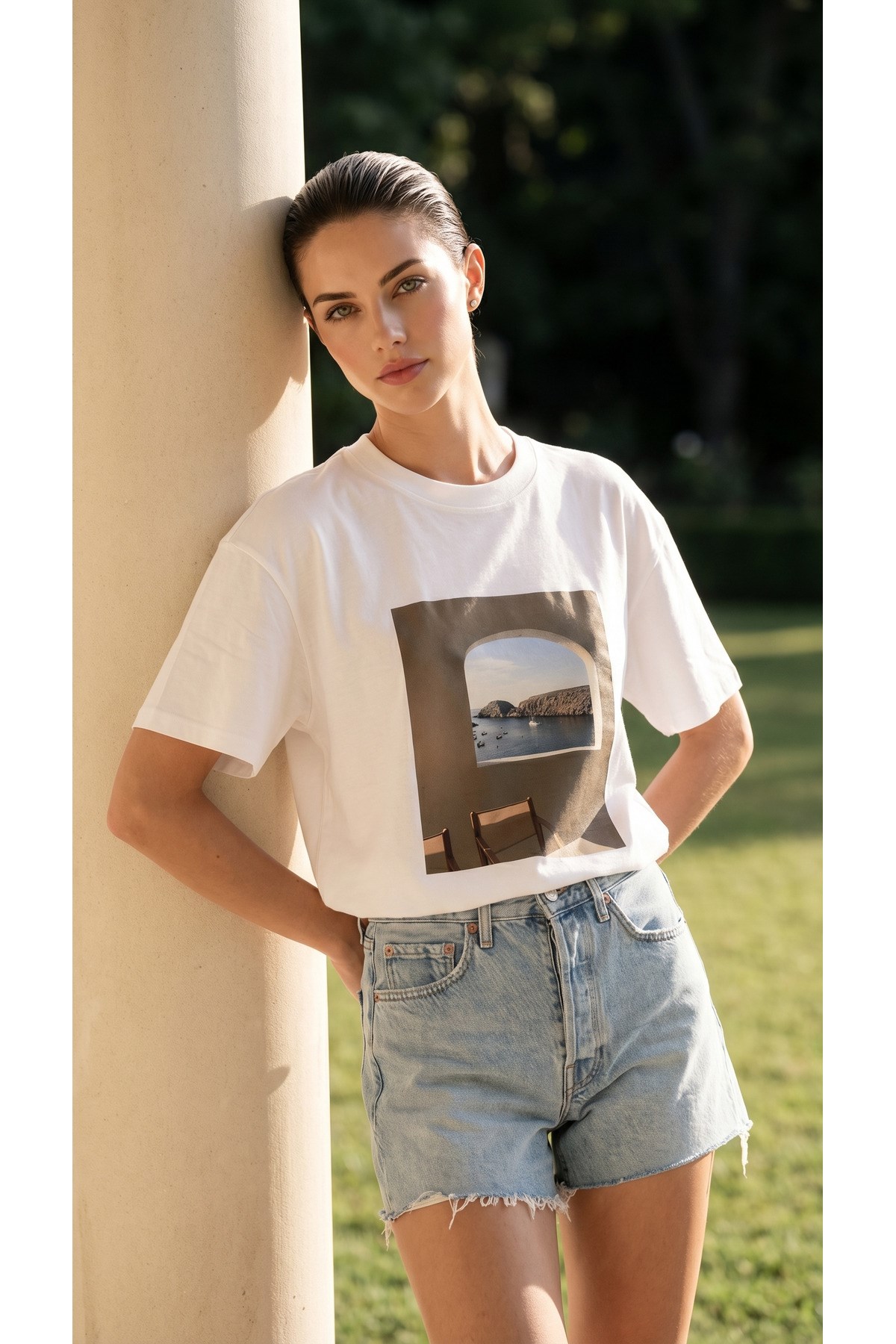 Ekru Amia&Co. Oversize Trend Yazlık Şık Basic Kadın T-Shirt