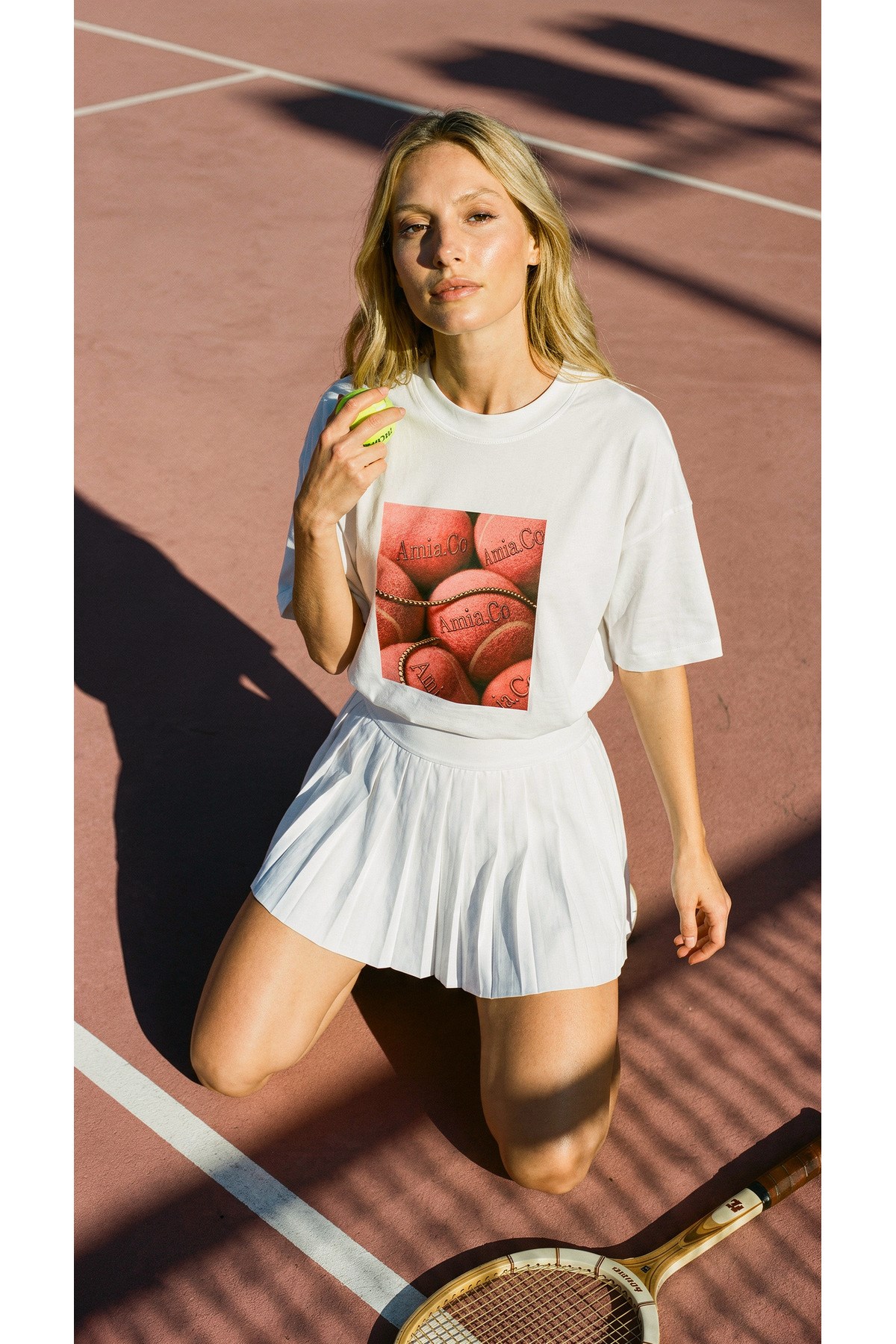 Ekru Amia&Co. Bisiklet Yaka Baskılı Kadın T-Shirt
