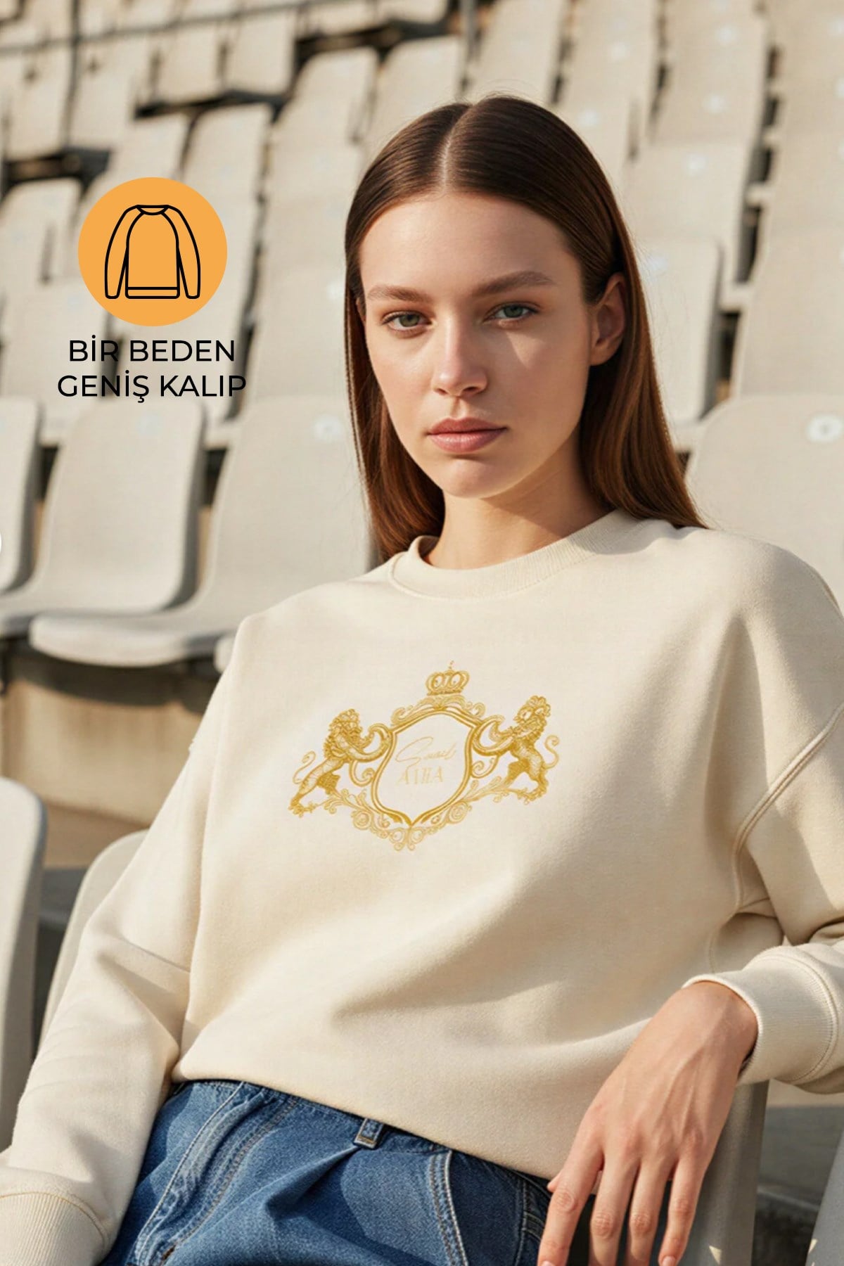 Bej Amia&Co Marka Baskı Detaylı Sweatshirt