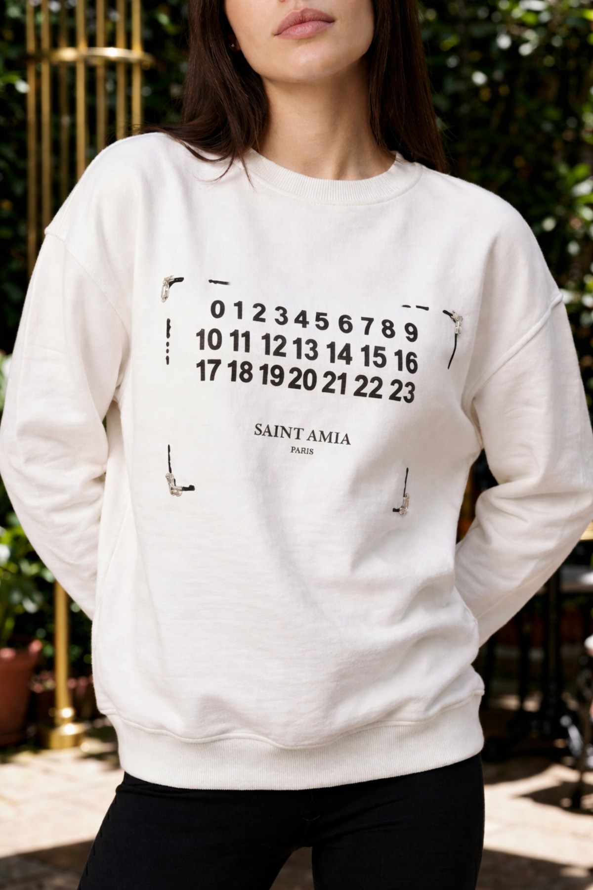 Ekru Amia&Co. Bej Oversize Baskılı Kadın Sweatshirt