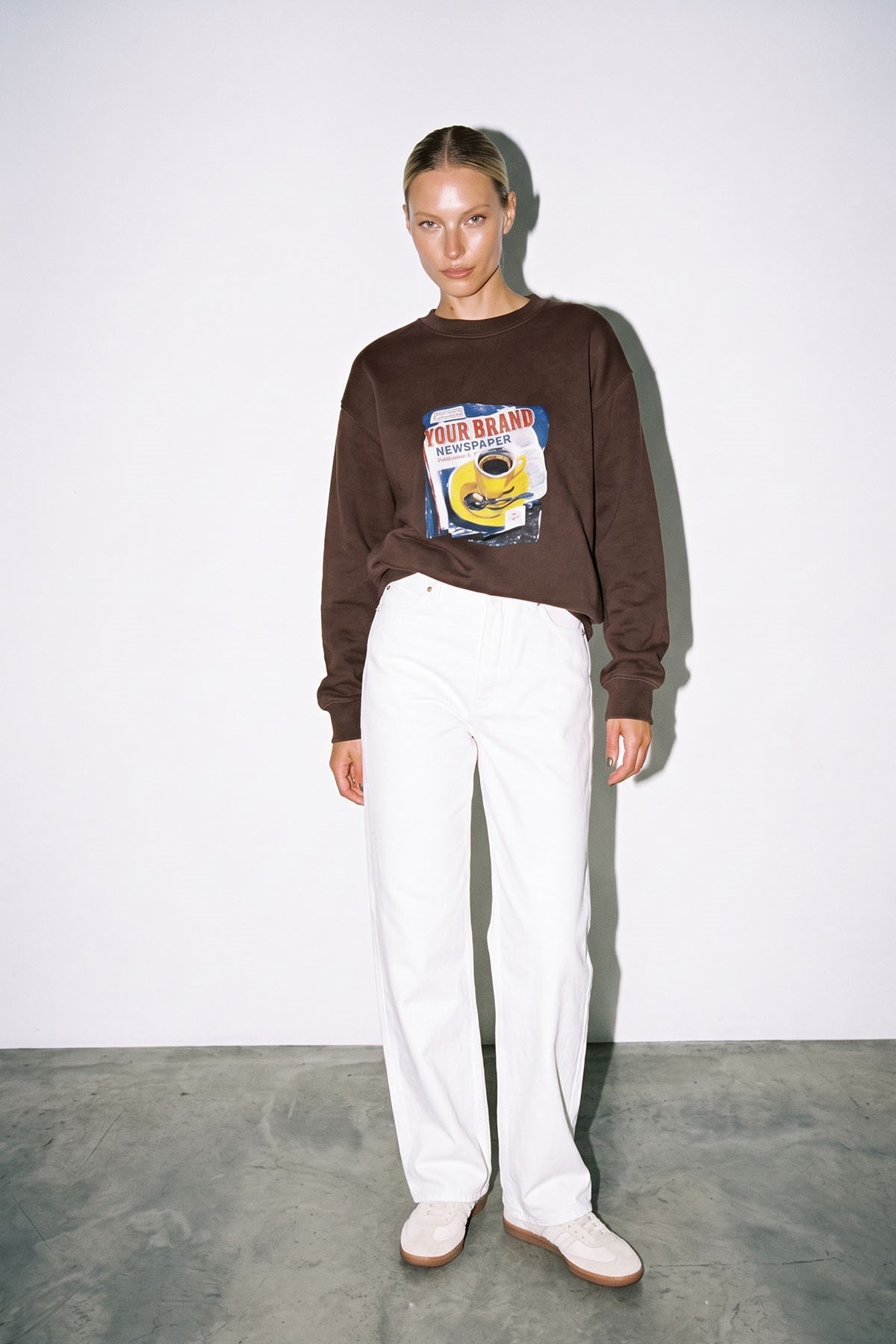 Kahve Amia&Co Marka Bisiklet Yaka Oversize Baskı Detaylı Sweatshirt