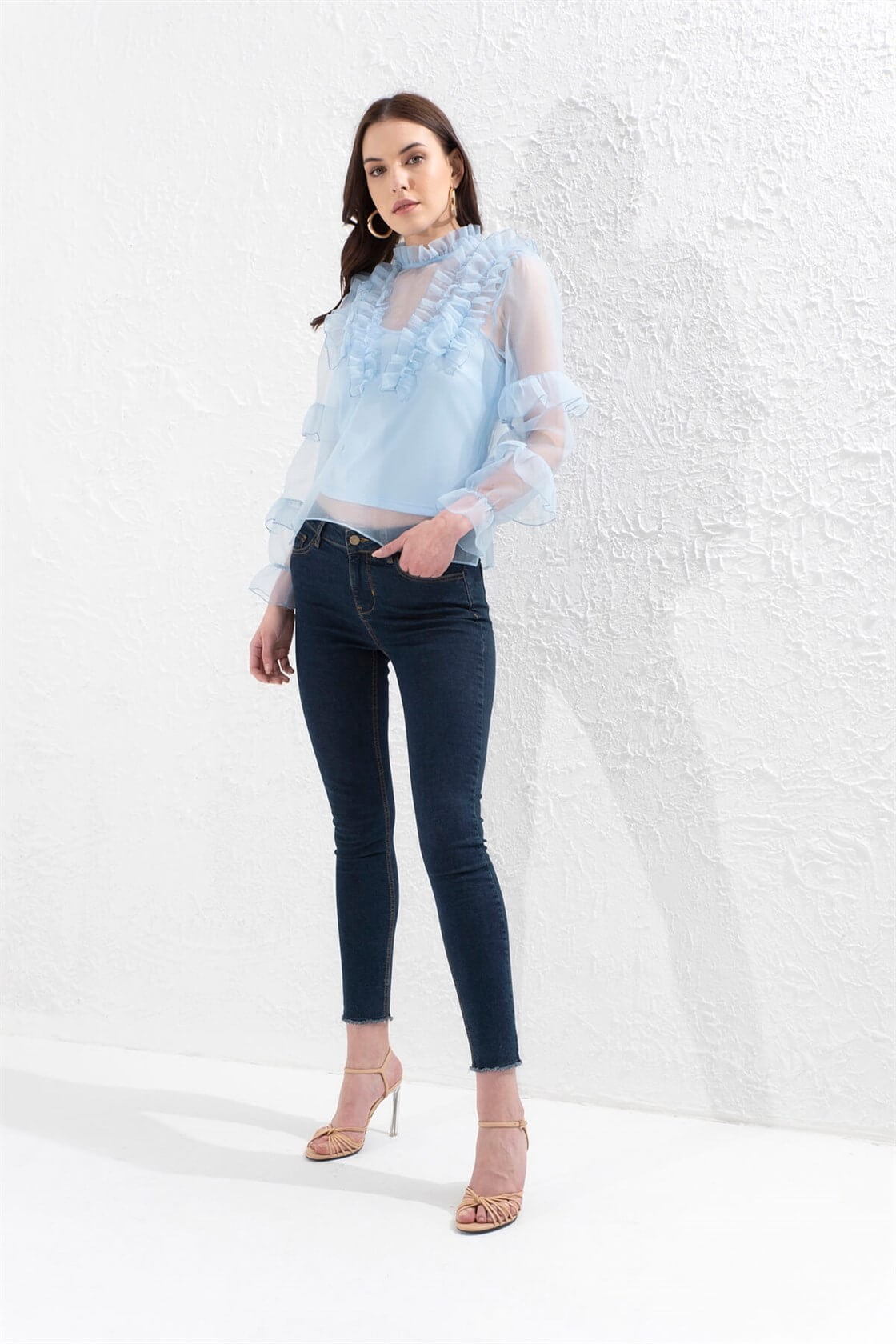 Bebe Mavi Fırfırlı Dik Yaka Uzun Kollu BluzST050S3036302