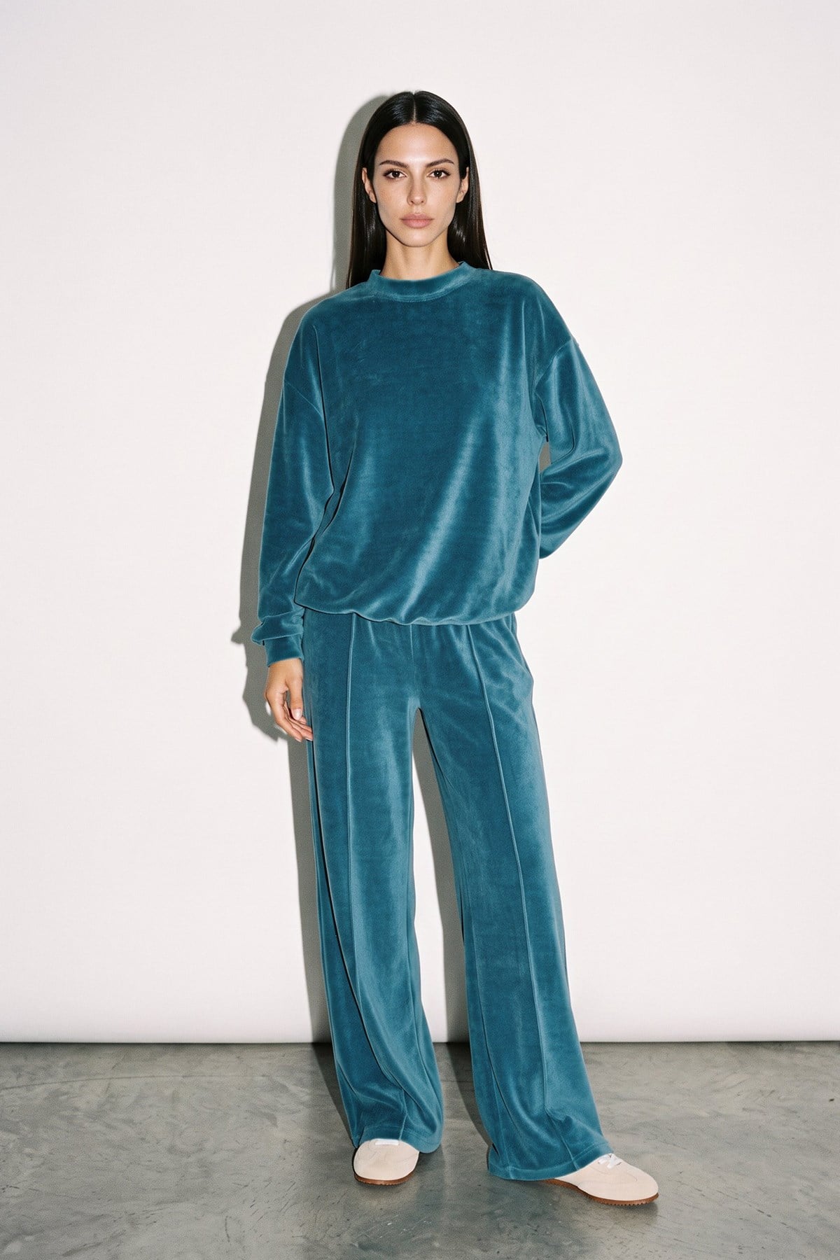 Petrol Bisiklet Yaka Sweatshirt Ve Eşofman Takımı