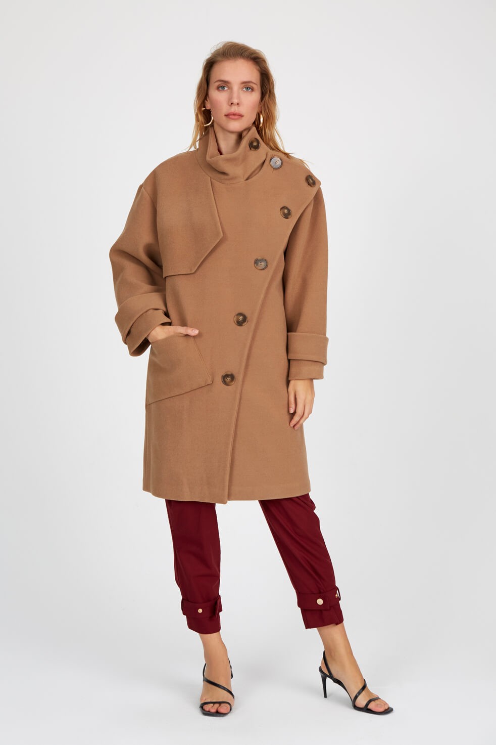 Camel Asymmetric Buttoned Coat