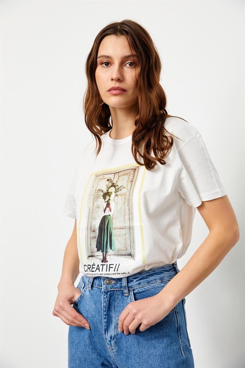 Ekru 2YB2CTS0158 T-SHIRT