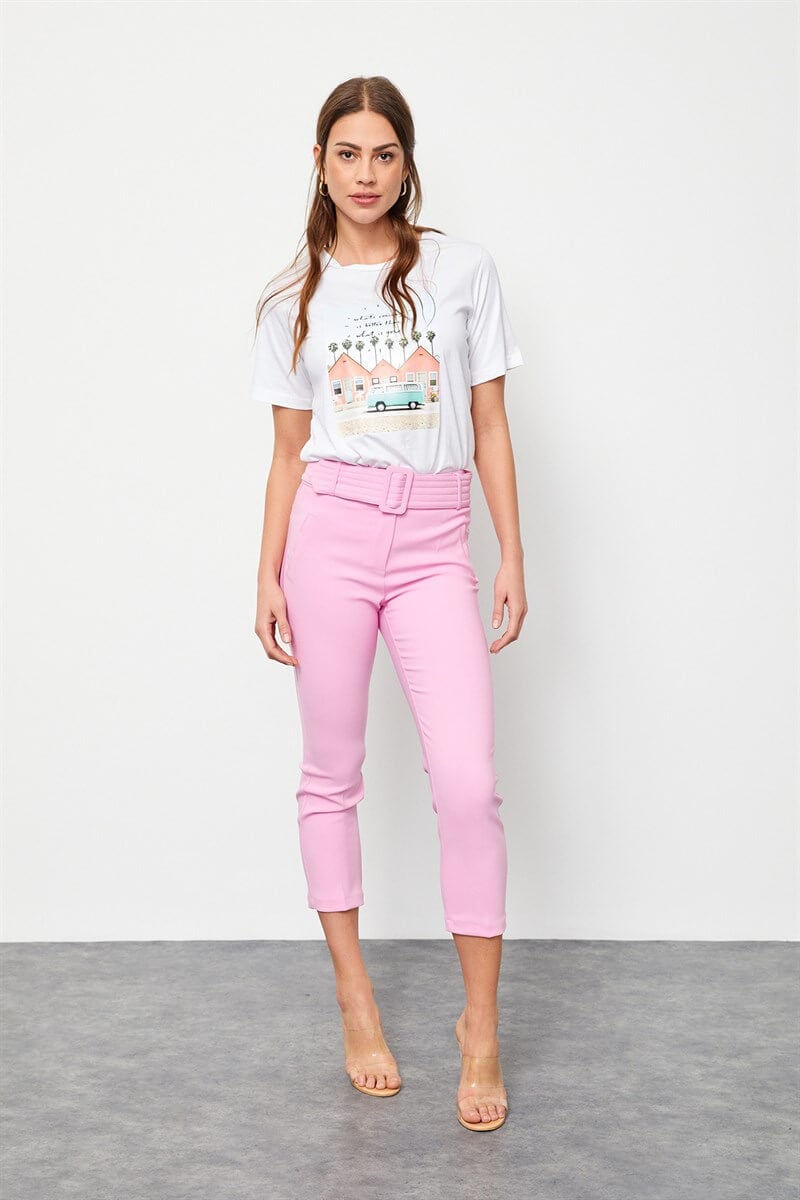 Ekru Bisiklet Yaka Baskılı Pamuk T-ShirtST060S71160003