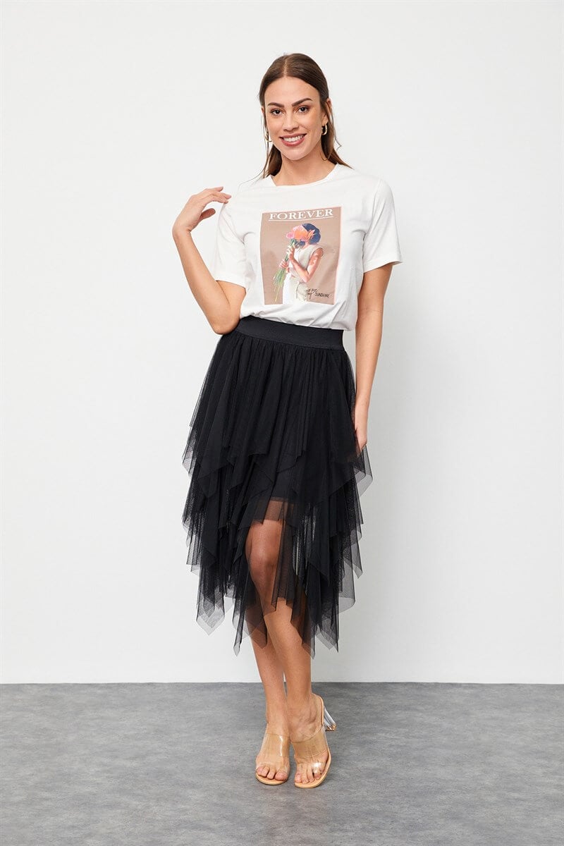 Ekru Bisiklet Yaka Baskılı Pamuk T-ShirtST060S71160013