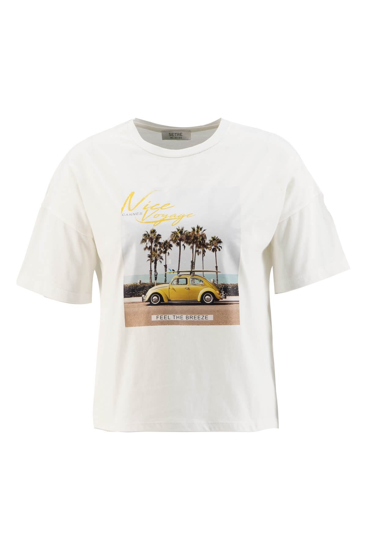 Ekru Bisiklet Yaka Baskılı Pamuk T-ShirtST060S71160002