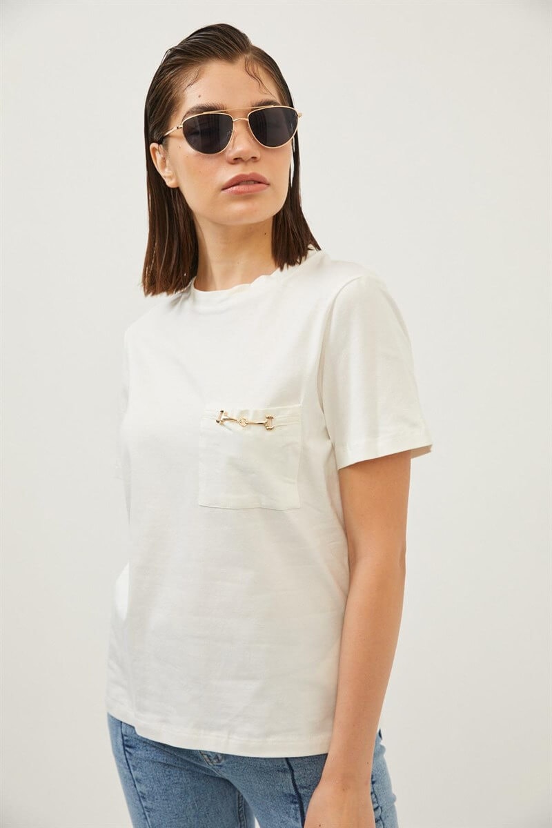 Ekru 1YI2CTS0263 T-SHIRT
