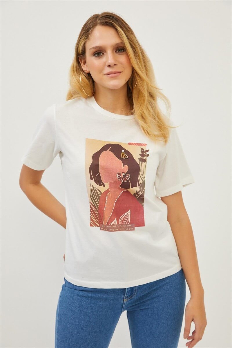 Ekru 2YI2CTS0287 T-SHIRT
