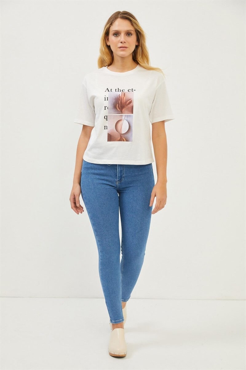 Ekru 2YI2CTS0284 T-SHIRT
