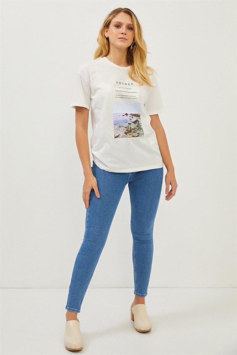 Ekru 2YI2CTS0285 T-SHIRT