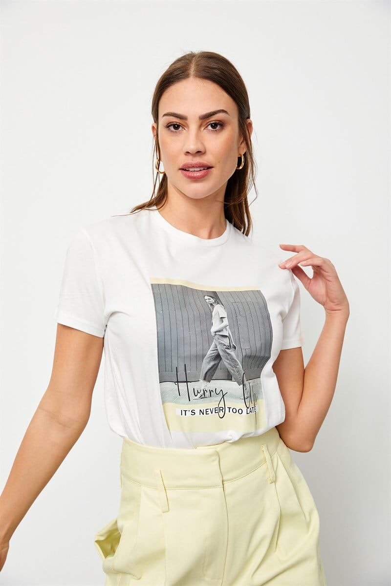 Ekru Hurry Up Kısa Kol T-ShirtST060S7115702