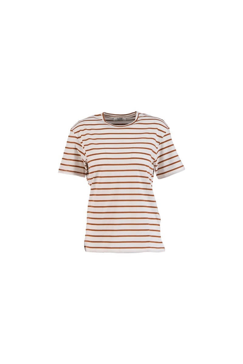 Ekru-Kahve Çizgi Desenli T-ShirtST070S71289001