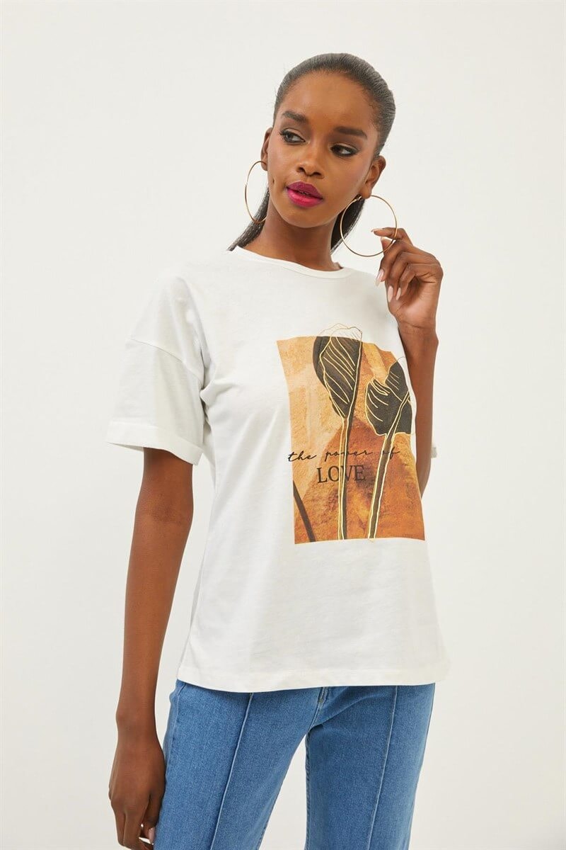 Ekru 2YI2CTS0282 T-SHIRT