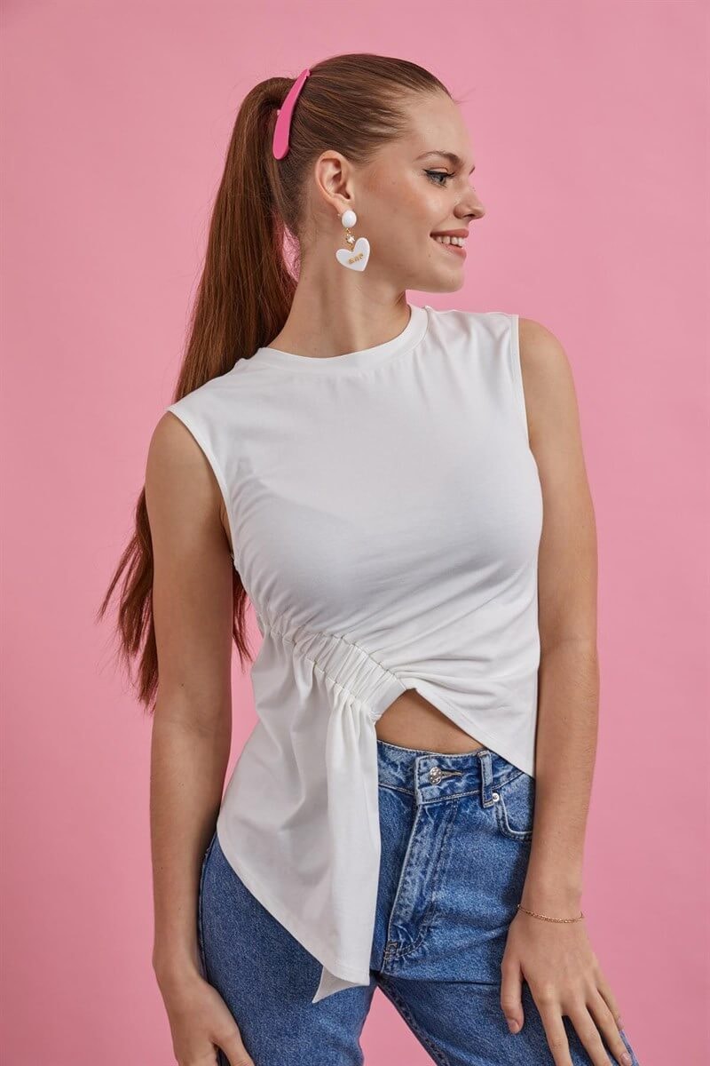 Ekru Kolsuz Lastik Detaylı Crop BluzST060S71257001