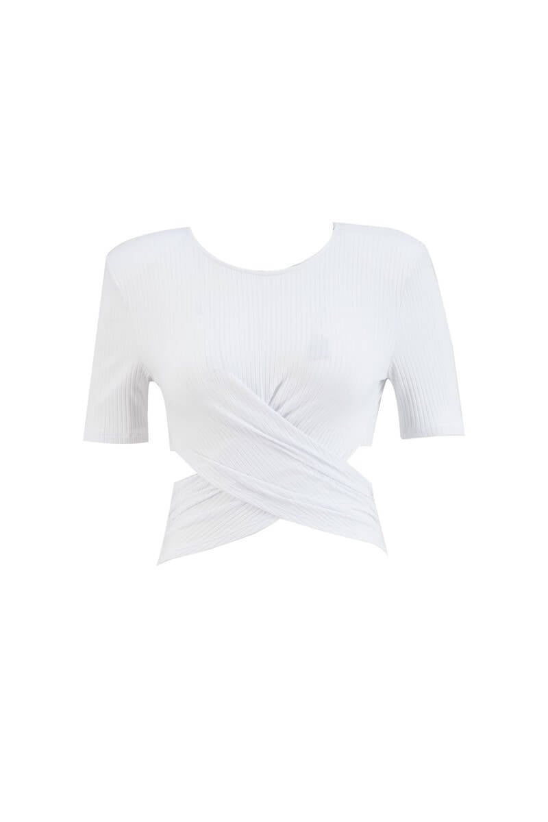 Ekru Pencere Detaylı Kısa Kollu Crop T-ShirtST060S71260001