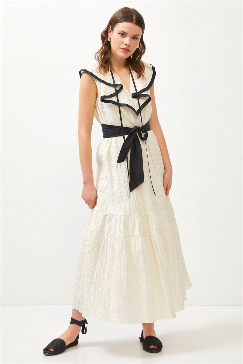 Ekru-Siyah 1YI2CEL1305 ELBİSE