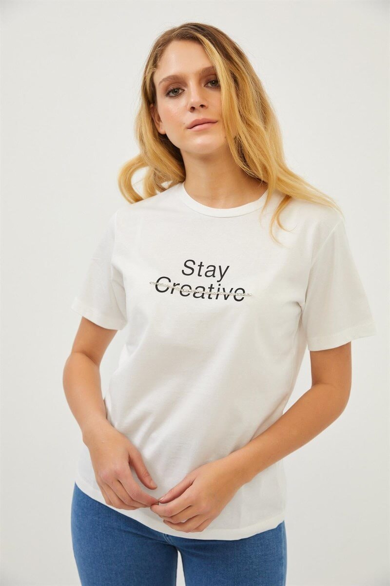 Ekru 2YI2CTS0286 T-SHIRT