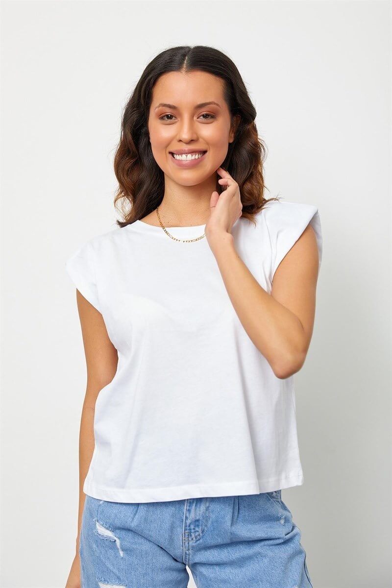 Ekru Vatkalı Pamuk T-ShirtST060S71190017