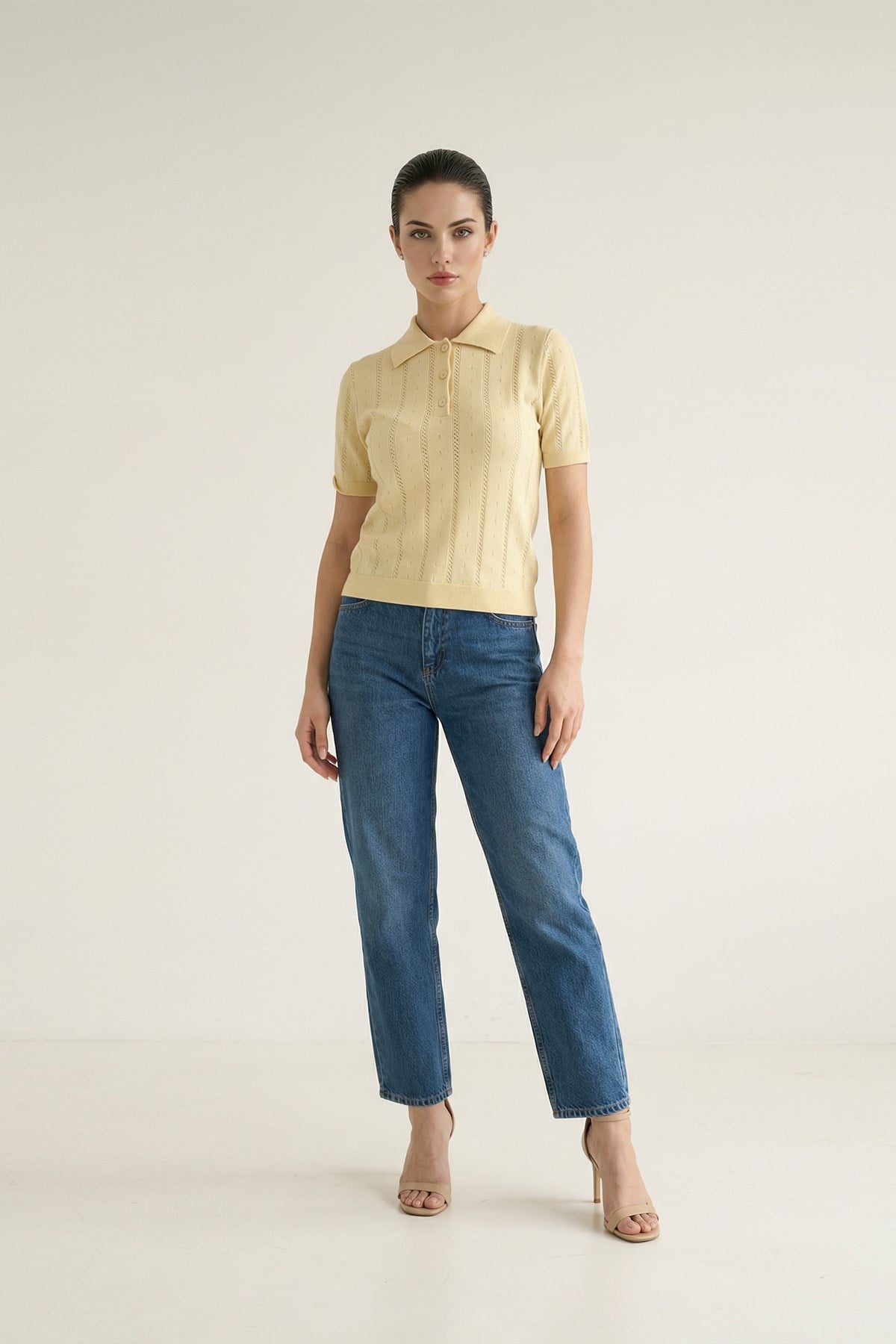 Sarı Amia&Co. Polo Yaka Kısa Kollu Triko