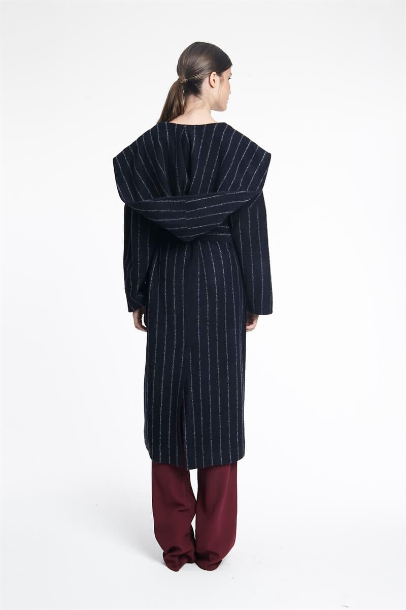 Oversize Çizgili Kaban