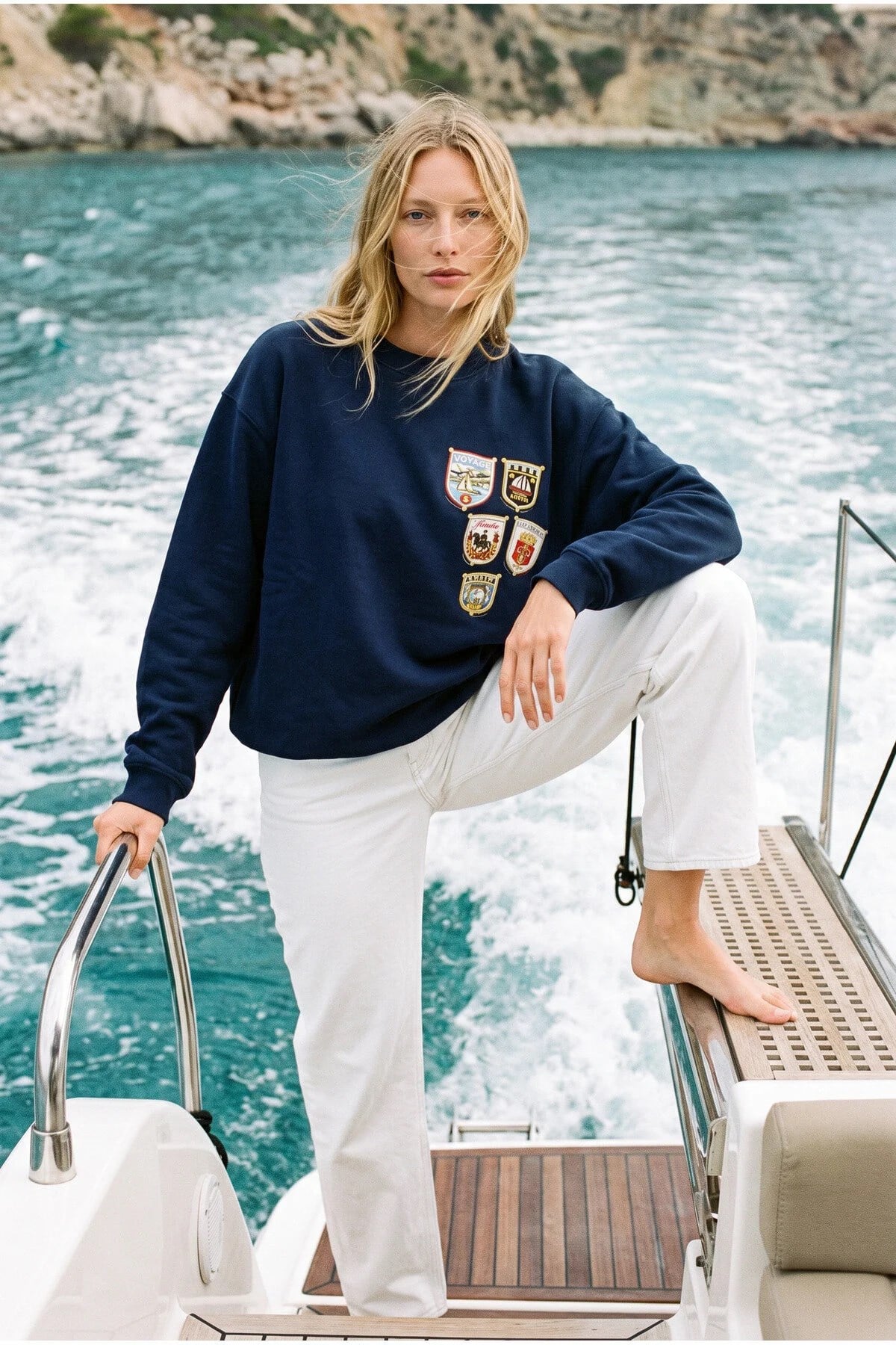 Lacivert Amia&Co Bisiklet Yaka Oversize Baskı Detaylı Sweatshirt