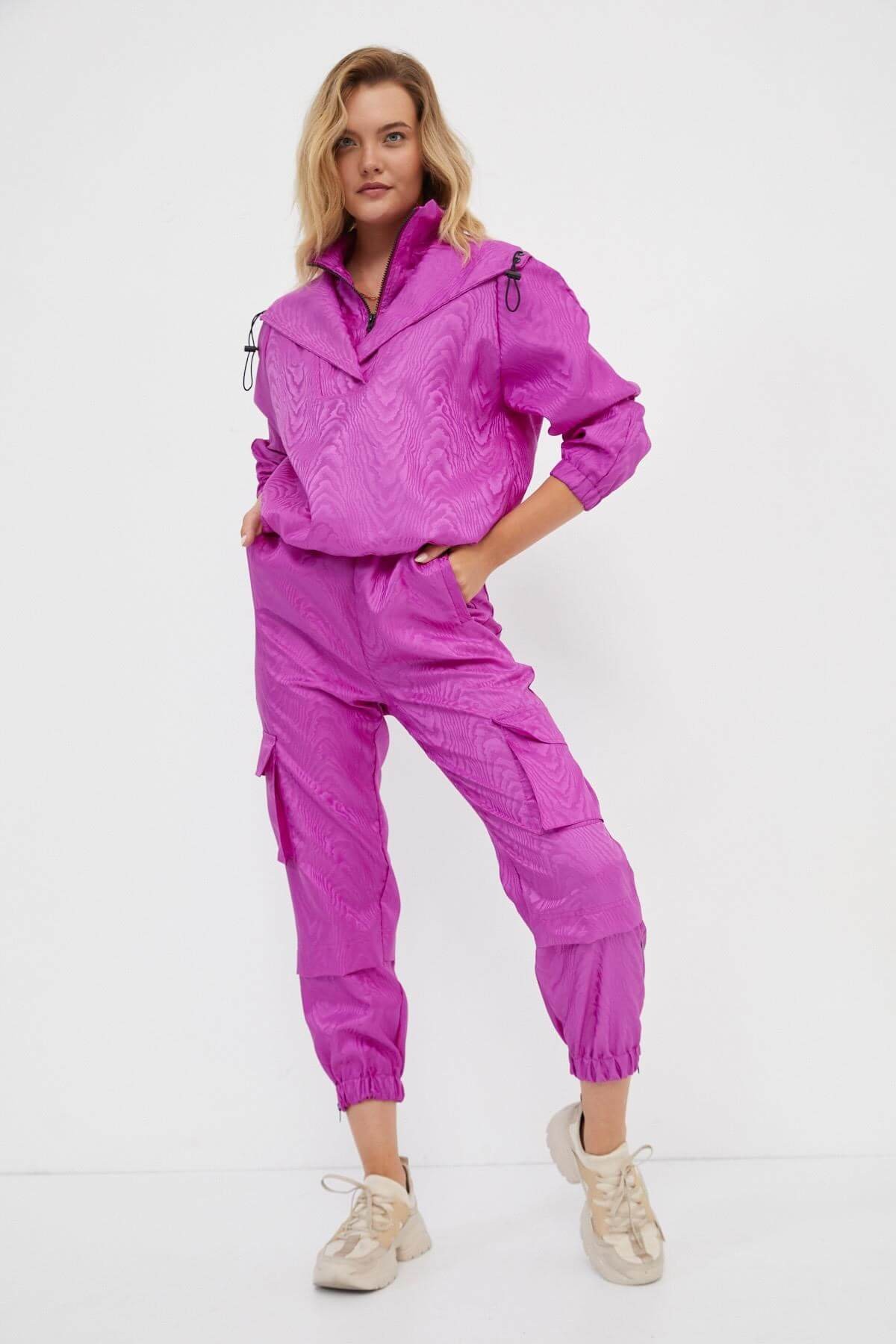 Fuşya Jakarlı Sweatshirt Jogger Takım
