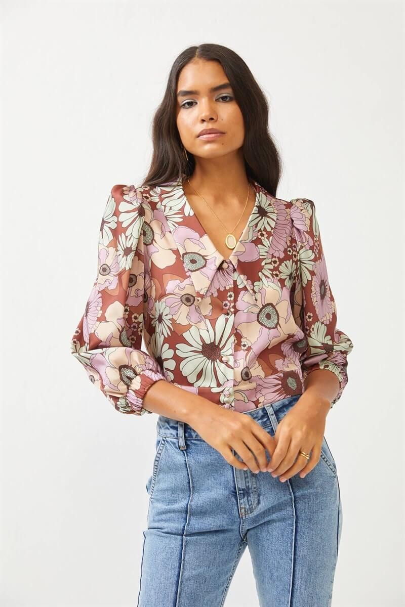 Kahve Beli Lastikli Floral Desen GömlekST060S55179001