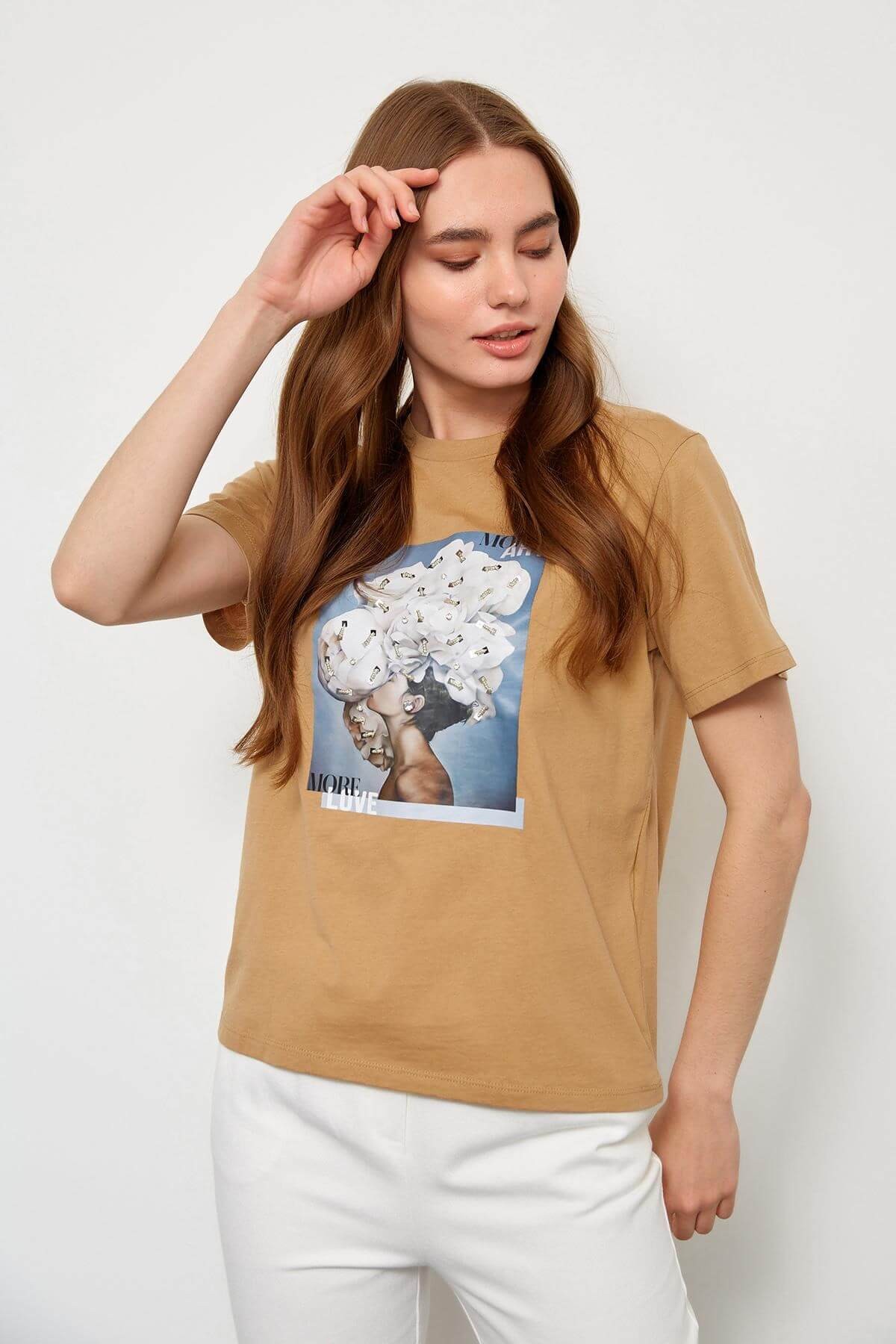 Kahverengi Kısa Kol Baskılı T-ShirtST060S71228003