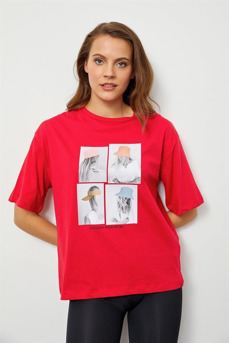 Kırmızı Baskılı Kısa Kol T-ShirtST060S71183002