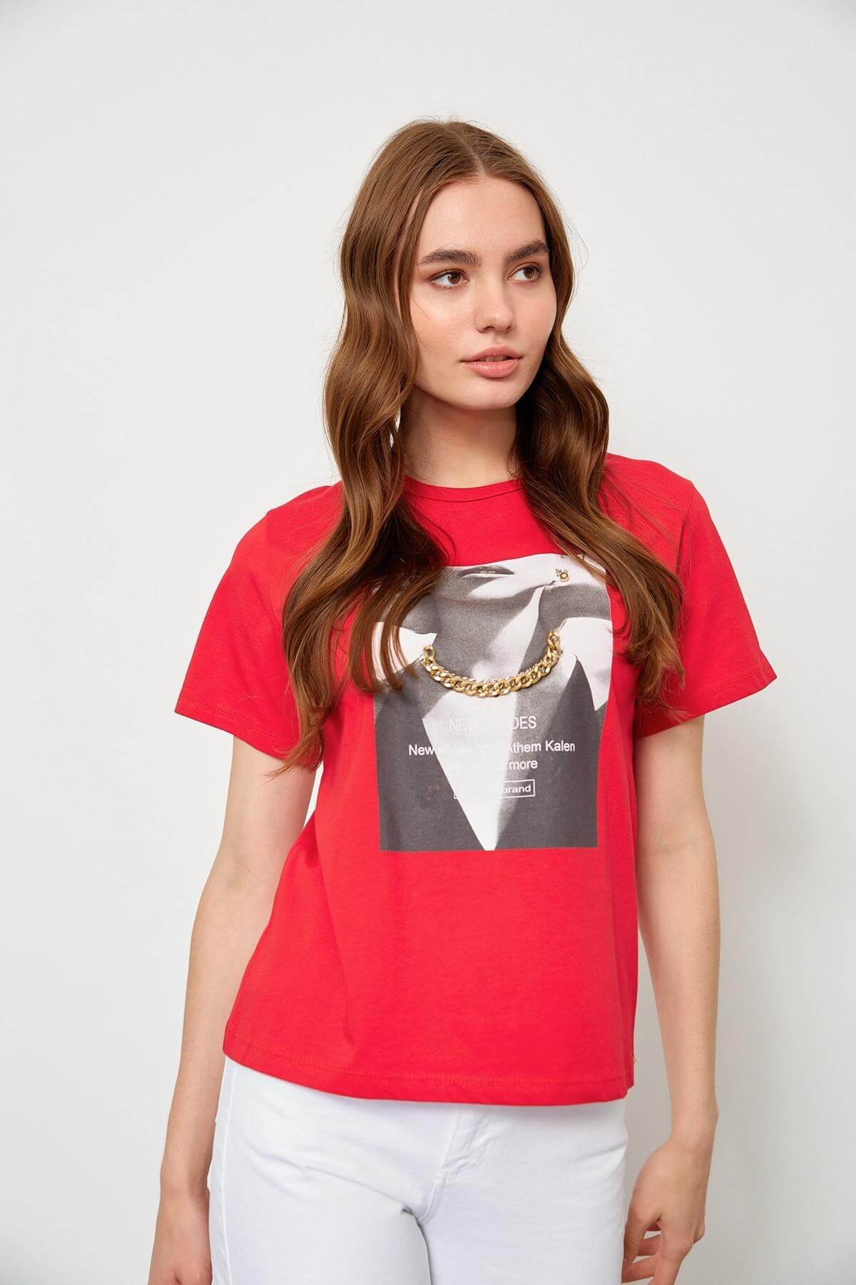 Kırmızı Kısa Kol Baskılı T-ShirtST060S71234001