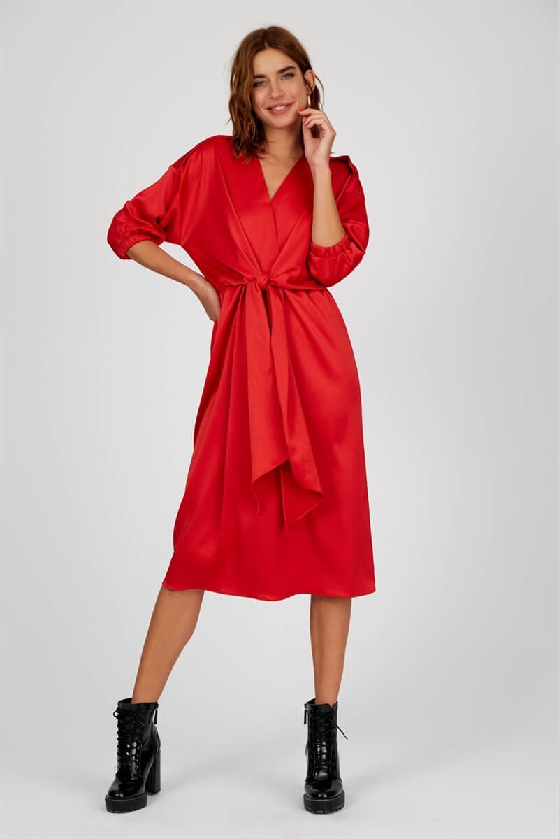 Kırmızı Truvakar Kol Maxi ElbiseST040W402371