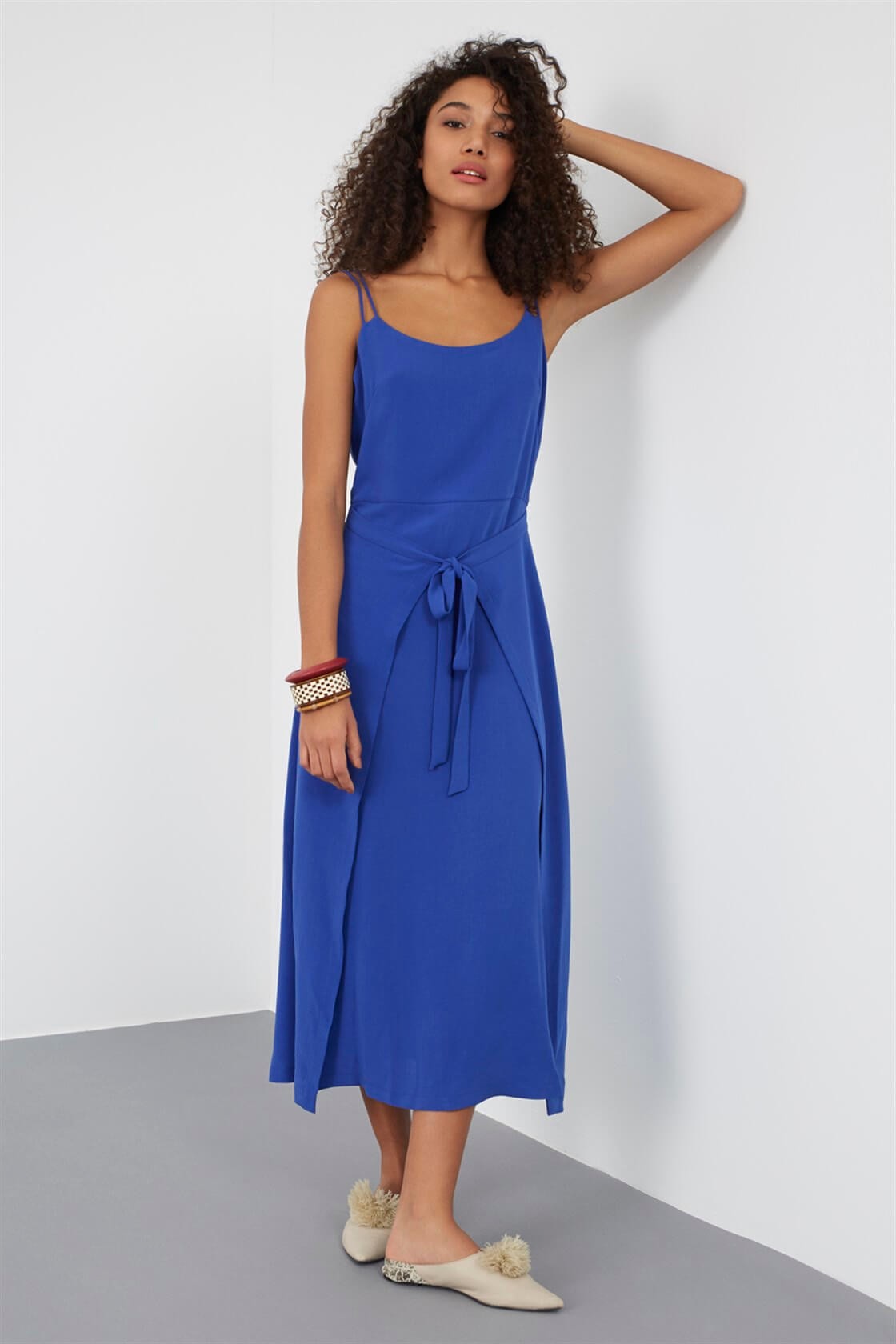 Lavender Waist Pocket Ankle Length Elastic Waist Pencil Cotton Trousers