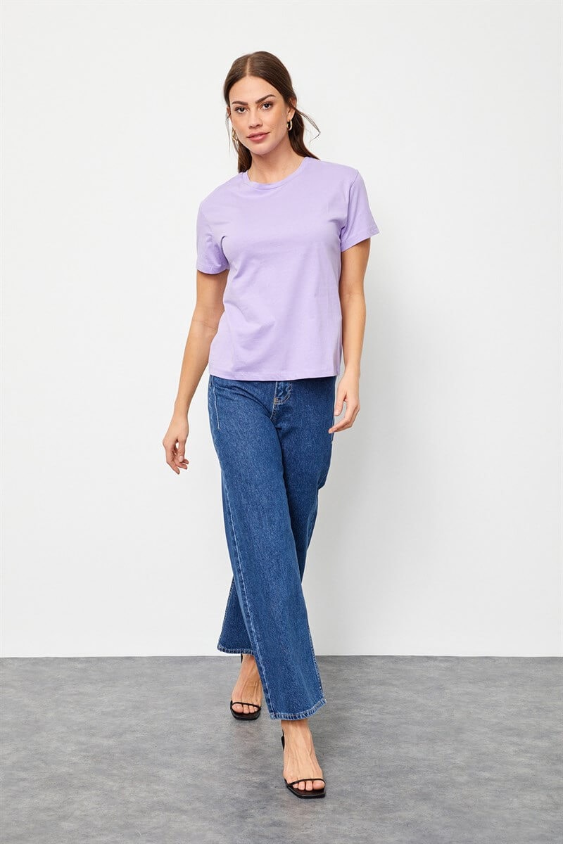Lila Bisiklet Yaka Kısa Kol Basic T-ShirtST060S71160001