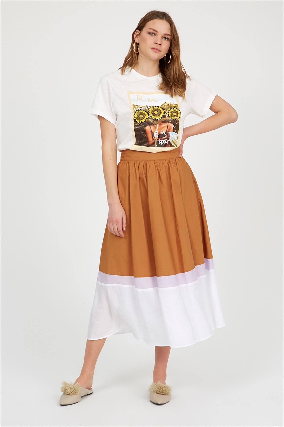 Lilac-Camel Belt Wide Leg Ankle-Length Cotton Jumpsuit