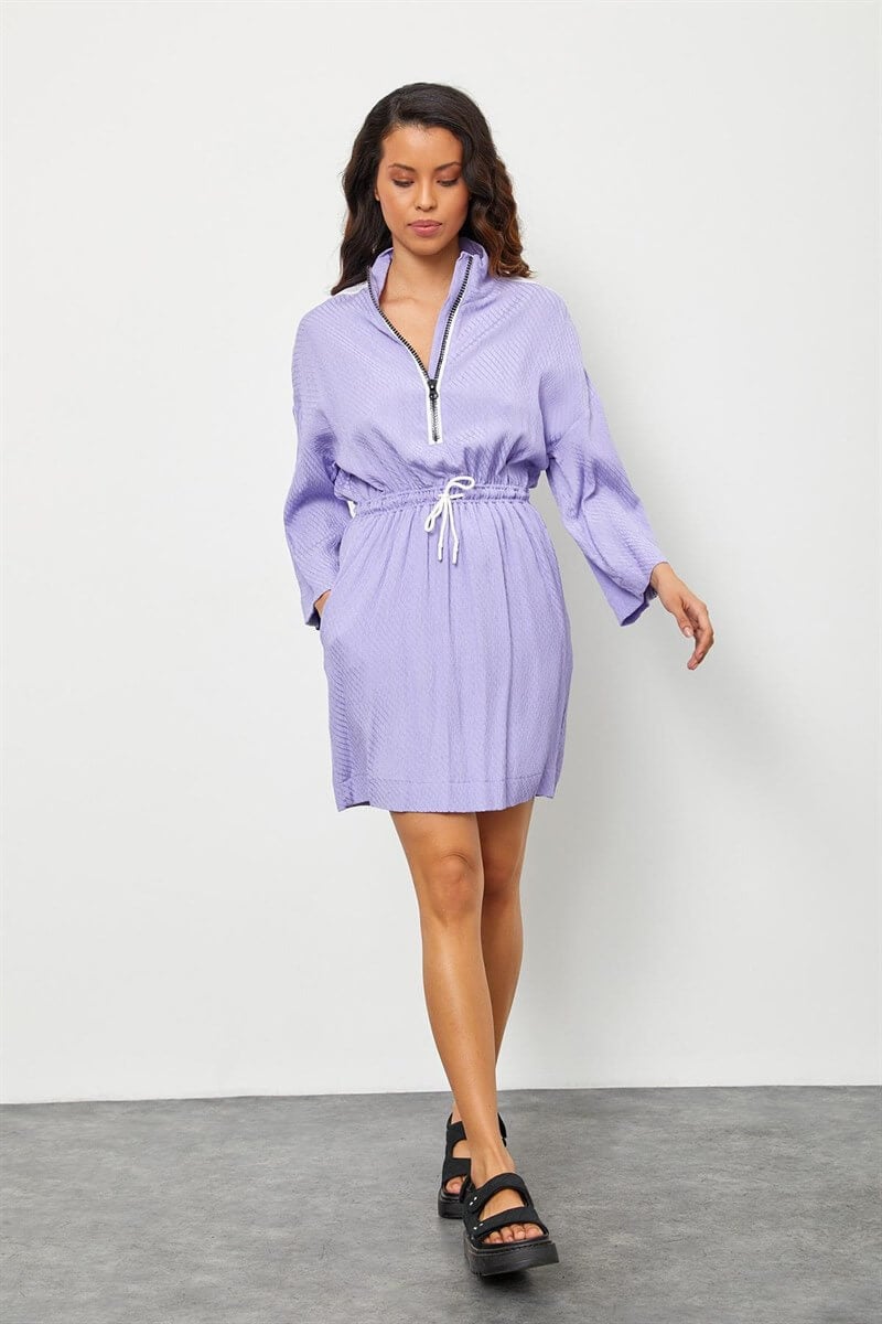 Lila Rayon Fermuar Detaylı Beli Lastikli ElbiseST050S4010541