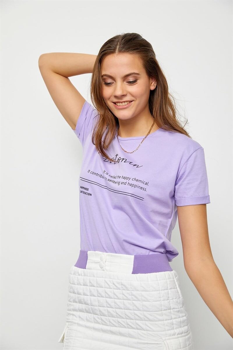 Lila Slogan Baskılı T-ShirtST060S71190008