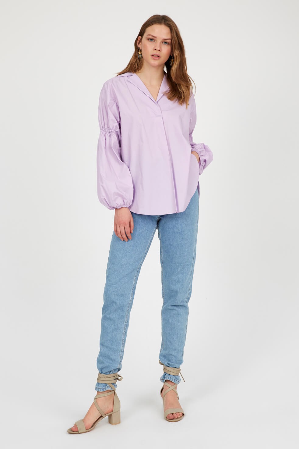 Lilac Collar Long Sleeve Agraf Closure Below Knee Midi Size Plush Coat