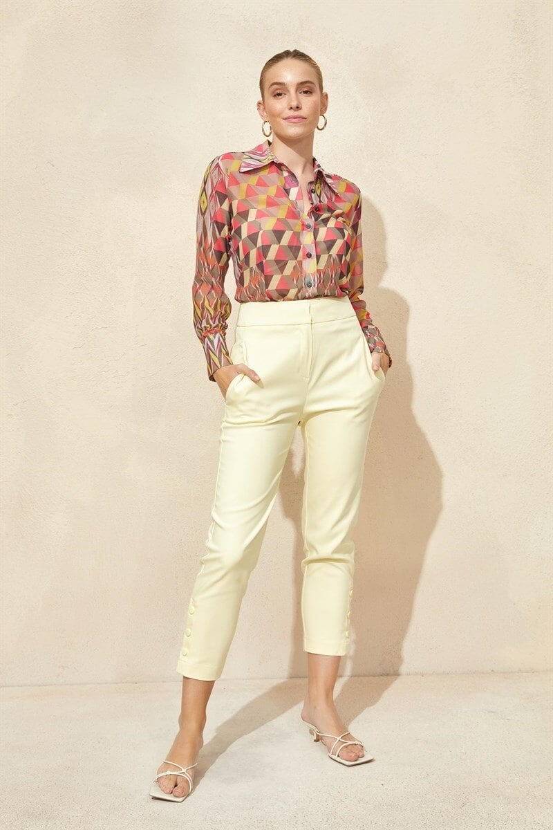 Limon Kremi Yüksek Bel Çıtçıtlı PantolonST050S20430001