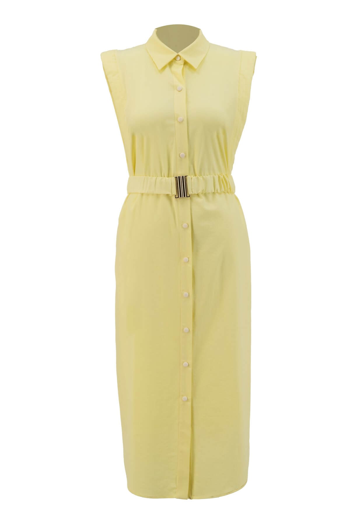 Limon Sarı Kemerli Poplin Gömlek ElbiseST060S4010121
