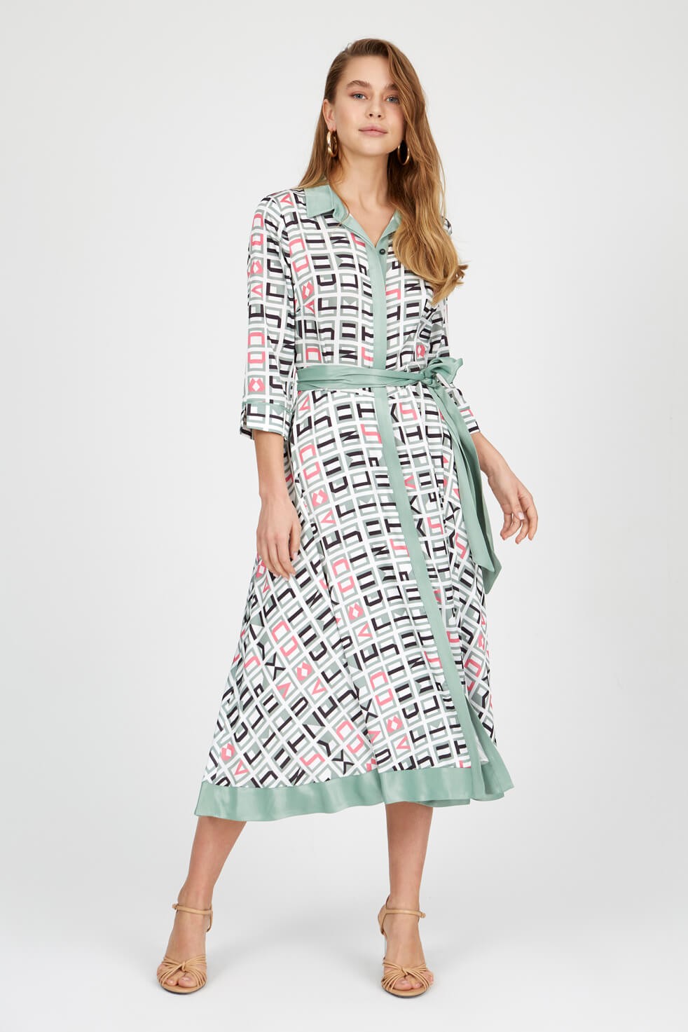 Mint-Pink Geometric Printed Dress