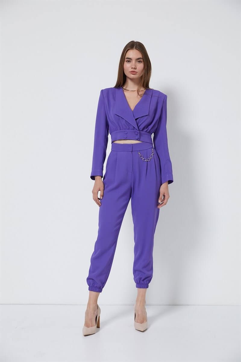 Mor Crop Ceket Zincirli Pantolon TakımST060W90247002