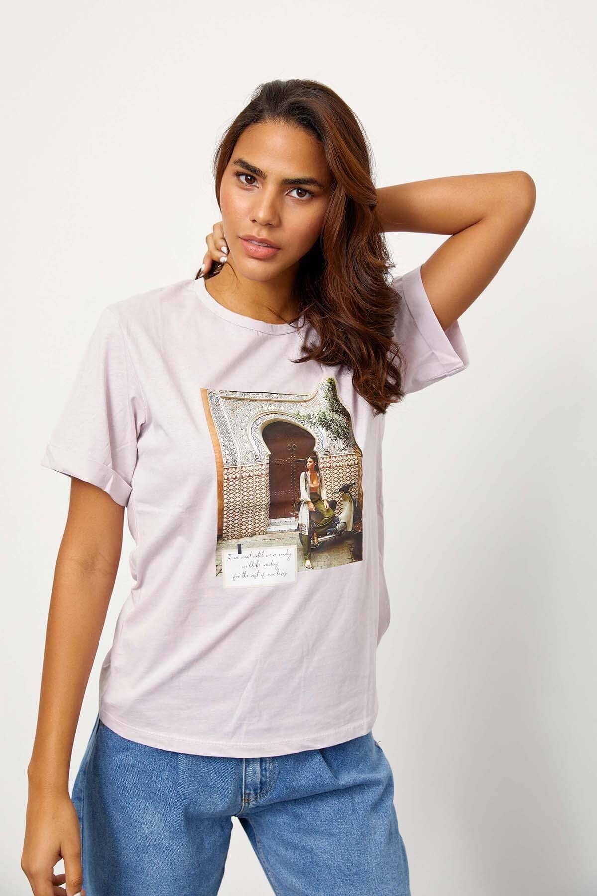 Mor Kısa Kol Baskılı T-ShirtST060S71243004