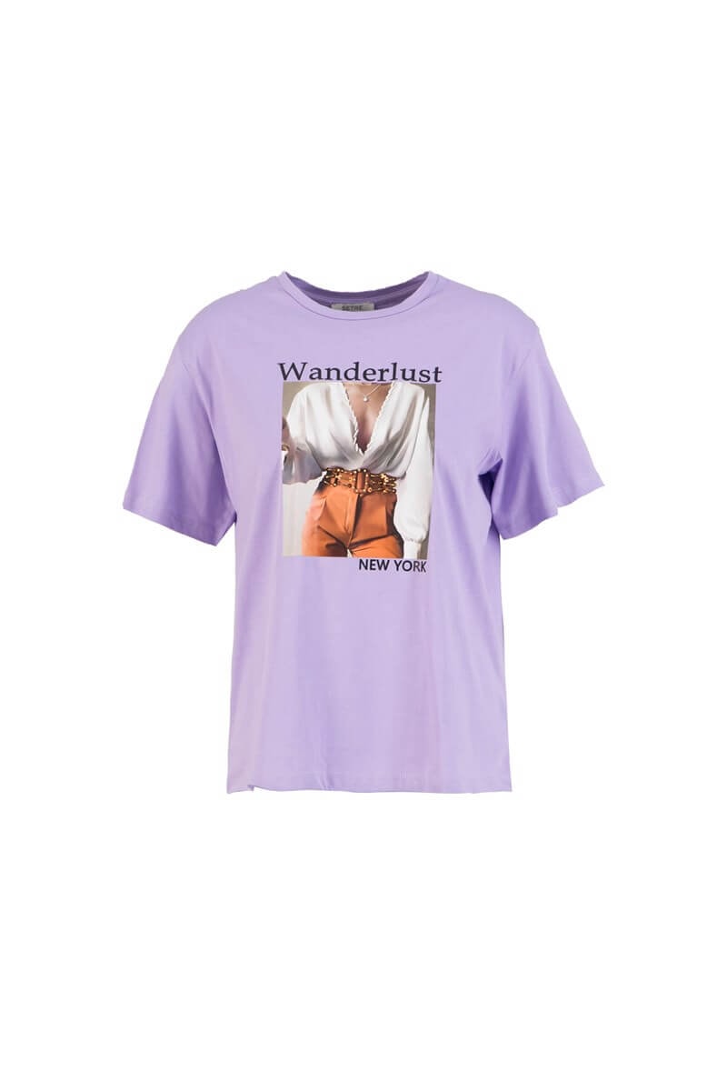 Mor Kısa Kol Baskılı T-ShirtST060S71243003