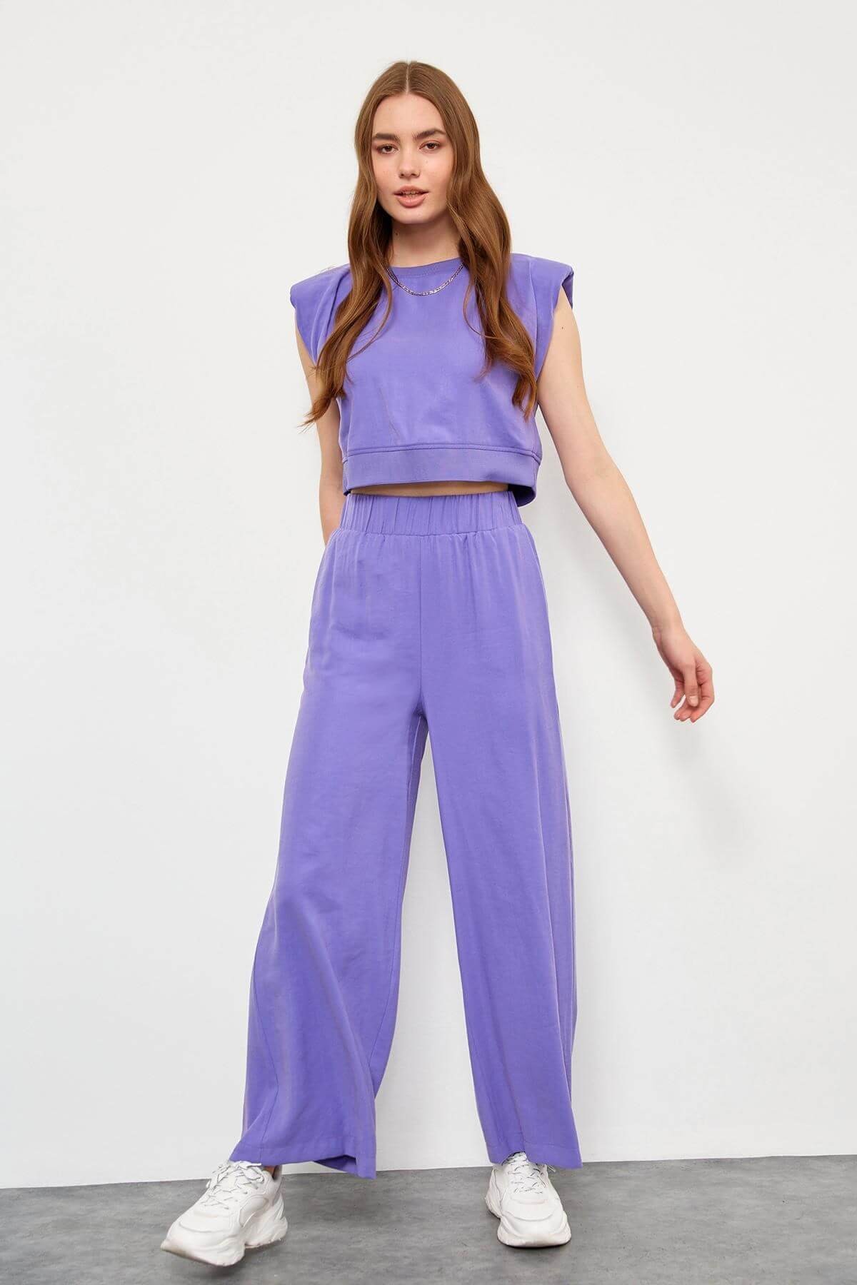 Mor Yüksek Bel Pantolon Vatkalı Crop Top TakımST050S60065001