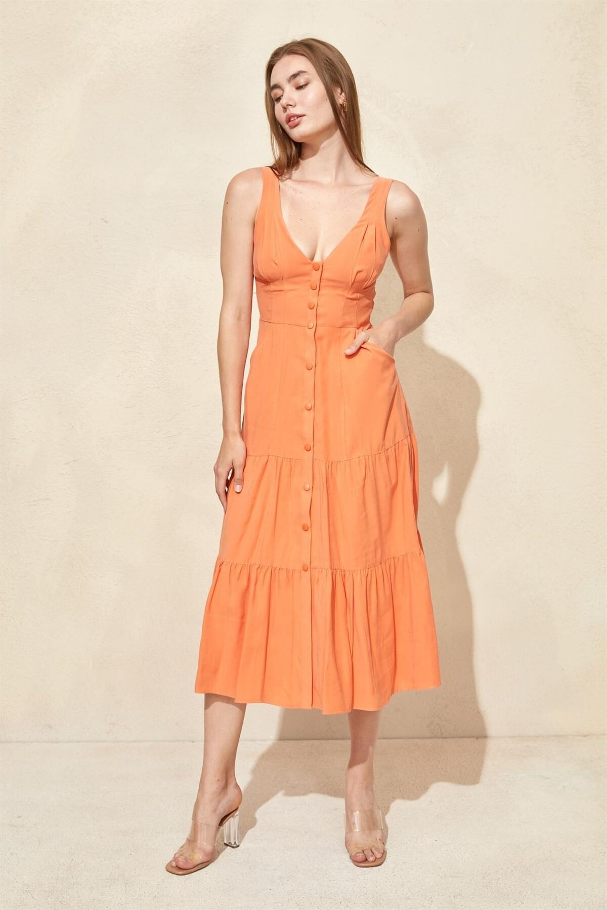 Oranj Kalın Askılı Midi ElbiseST060S40115201