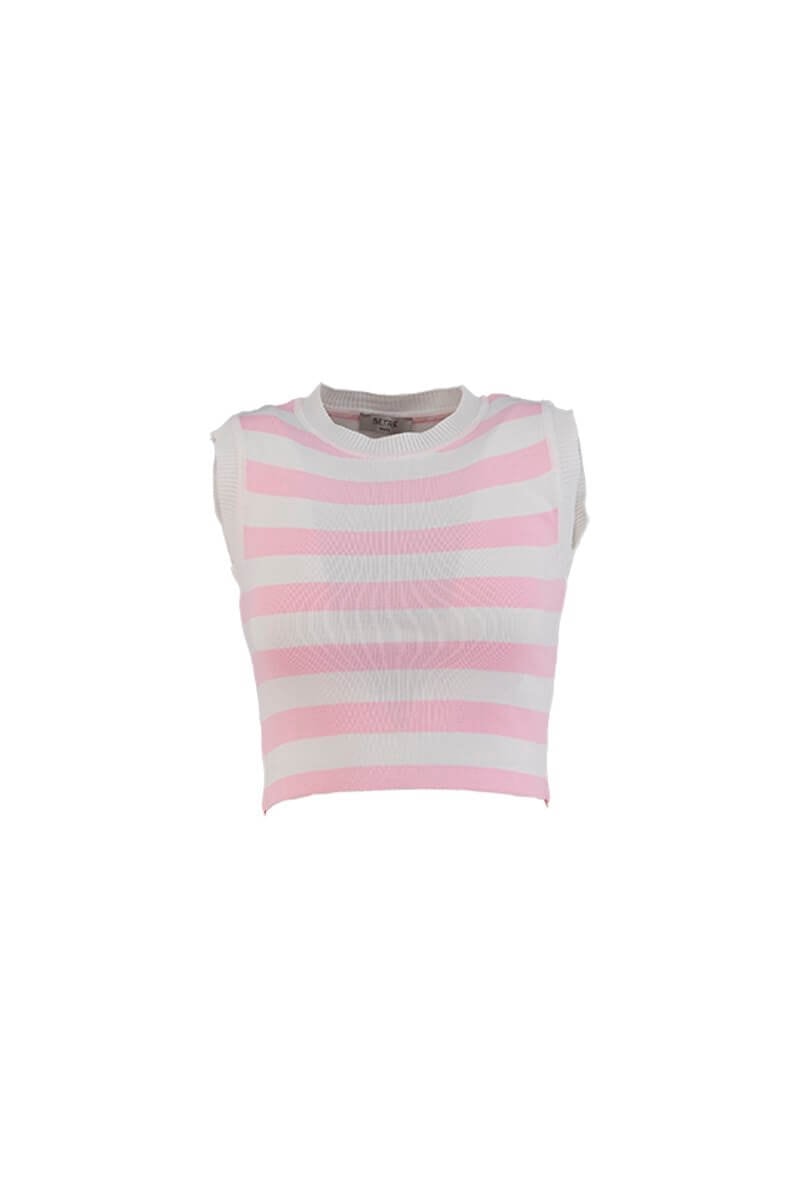 Pembe Çizgili Bisiklet Yaka Triko BluzST070S94184001